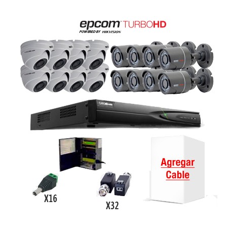 KIT EPCOM 16 CAMARAS  TURBOHD MIXTO