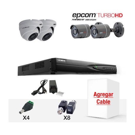 KIT EPCOM 4 CAMARAS TURBOHD MIXTO