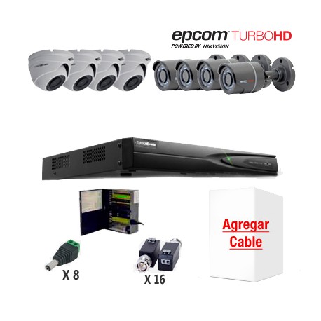 KIT EPCOM 8 CAMARAS TURBOHD MIXTO